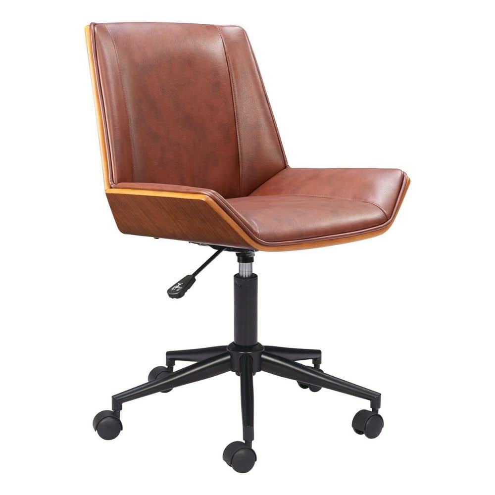 Vinyl Seat Adjustable Height Executive Chair in Brown with Adjustable Arms