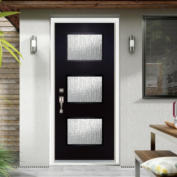 MP Doors 36 in. x 80 in. Right-Hand Inswing Full-Lite Blinds Glass Black Finished Fiberglass Prehung Front Door