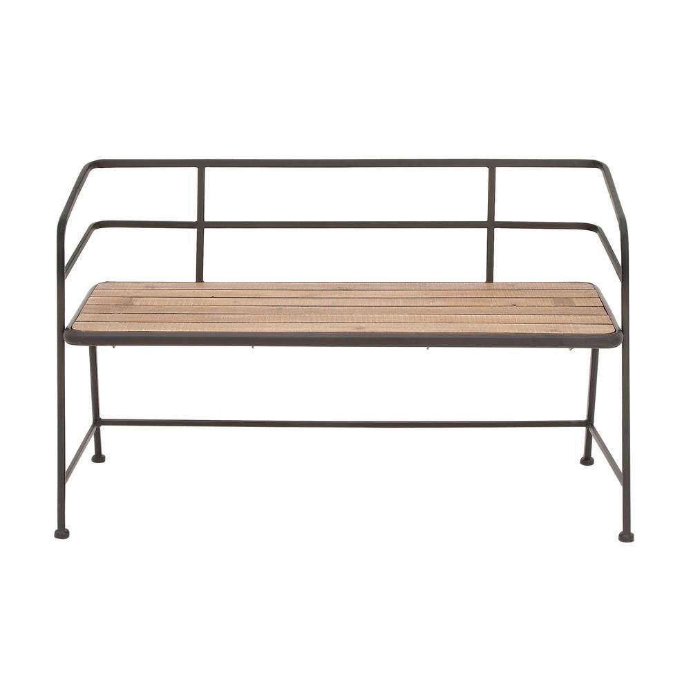 Litton Lane Black Bench with Wood Seat 28 in. X 45 in. X 18 in. 85436 ...