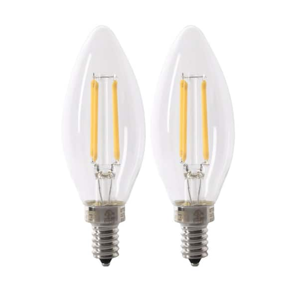 Photo 1 of 100W Equivalent B10 E12 Candelabra Dimmable Filament CEC Clear Chandelier LED Light Bulb Bright White 2700K (2-Pack)