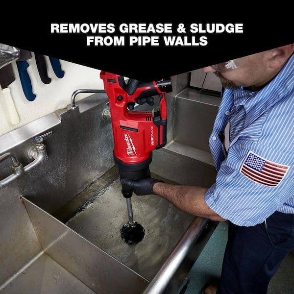 Milwaukee - M12 12V Lithium-Ion Cordless Drain Cleaning Airsnake Air Gun Kit with (2) 2.0 Ah Batteries, Toilet Attachments