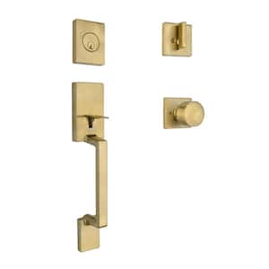 Bleecker Brushed Gold Door Handleset with Ridgeway Interior Knob