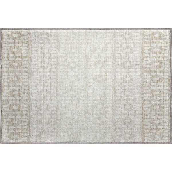 Mayfield Premium Machine Washable Abstract AMF964 Ivory 1 ft. 8 in. x 2 ft. 6 in. Area Rug