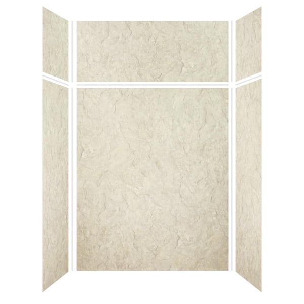 Expressions 36 in. x 60 in. x 96 in. 4-Piece Easy Up Adhesive Alcove Shower Wall Surround in Sea Fog