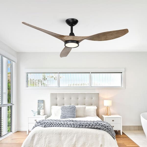 R3 Series 52in. Indoor Ceiling Fan with Light, Quiet Reversible DC Motor and Dimmable 3 CCT LED, Black Dark Walnut Style