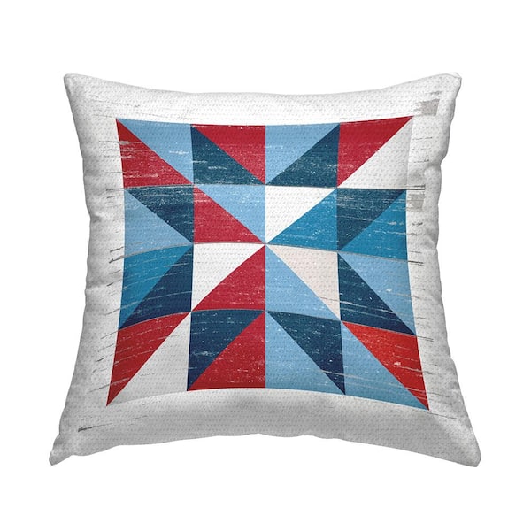 Stupell Industries Red Blue Rustic Quilt Pattern Blue Square Outdoor Throw Pillow