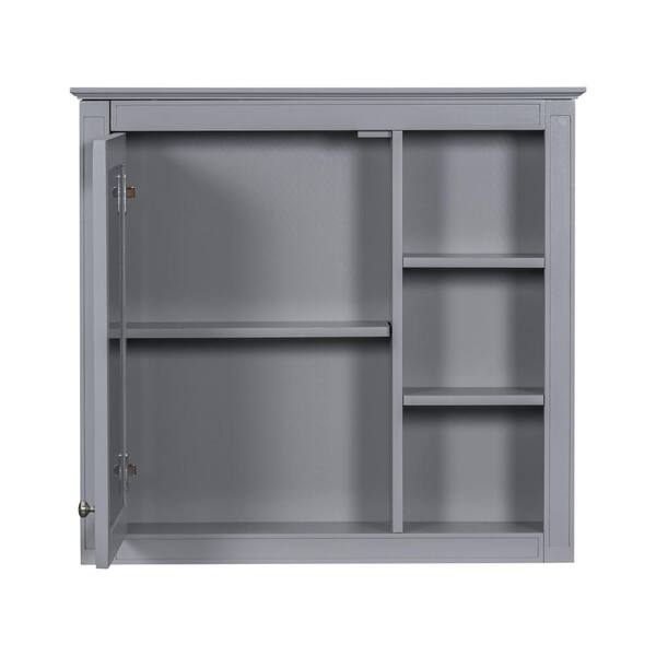 EPOWP 29.92 in. W x 28 in. H Rectangular MDF Medicine Cabinet with Mirror and Open Shelf in Gray
