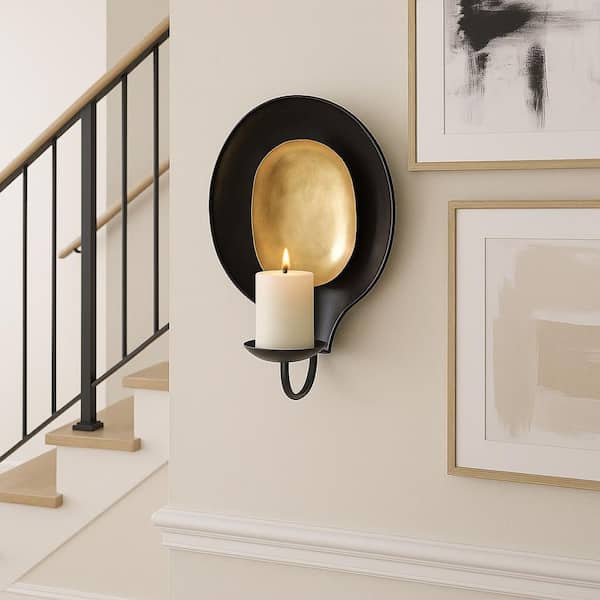 Black/Gold 12 in. Metal Round Votive Candle Holder