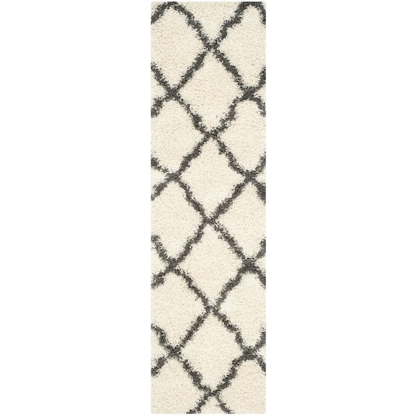 Dallas Shag 2 ft. x 10 ft. Ivory/Dark Gray Geometric Diamond Trellis Runner Rug
