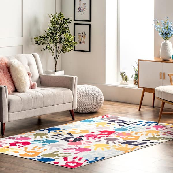 Pinkie Multi 8 ft. x 10 ft. Machine Washable Handprint Kids Indoor Area Rug
