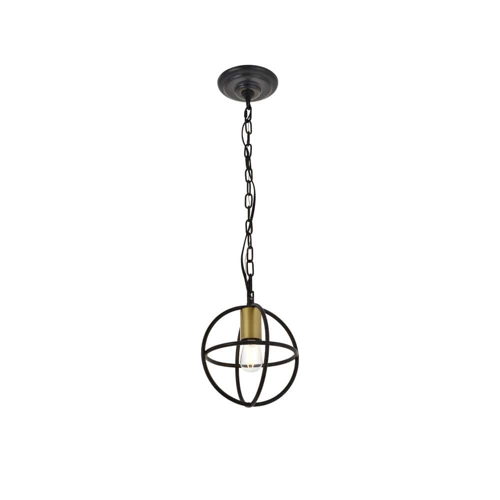 Timeless Home Ochoa 7.9 in. W x 9 in. H 1-Light Brass and Dark Brown Pendan