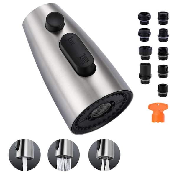 1/2 in. Kitchen Faucets Head with 3-Spray Modes with 9 Adapters for Kitchen Sink Faucet in Brushed Nickel
