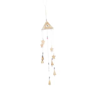 32 in. Gold Mango Wood Star Windchime with Glass Beads and Cone Bells