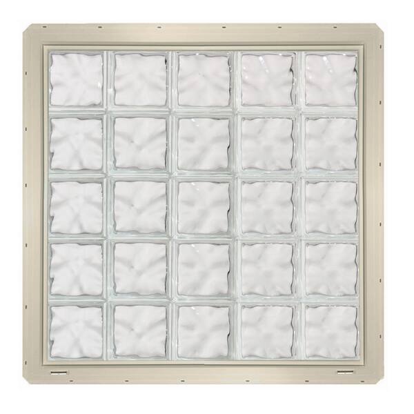 CrystaLok 39.25 in. x 39.25 in. x 3.25 in. Wave Pattern Glass Block Window with Almond Colored Vinyl Nailing Fin
