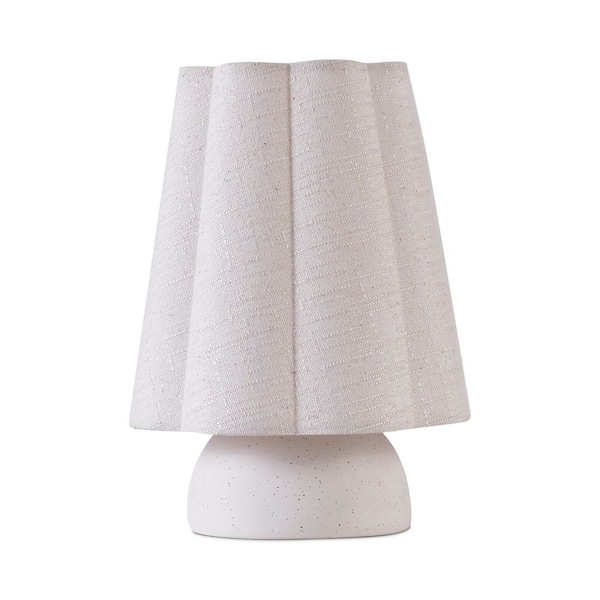 Brightech Kylie 9 in Off-White Cream Mid-Century 4.5W 450Lm 2700K LED Contemporary Round Table Lamp With Cream Linen Unique Shade