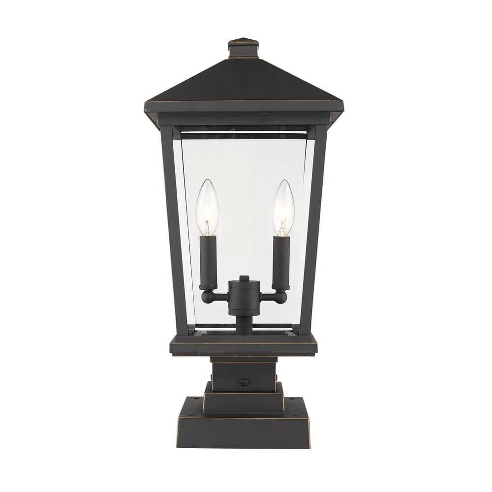 Beacon 3-Light Oil Rubbed Bronze 22 in. Pier Mount Light with Clear Beveled