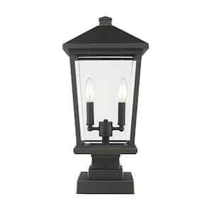 Beacon 3-Light Oil Rubbed Bronze 22 in. Pier Mount Light with Clear Beveled Glass and Square Fitter