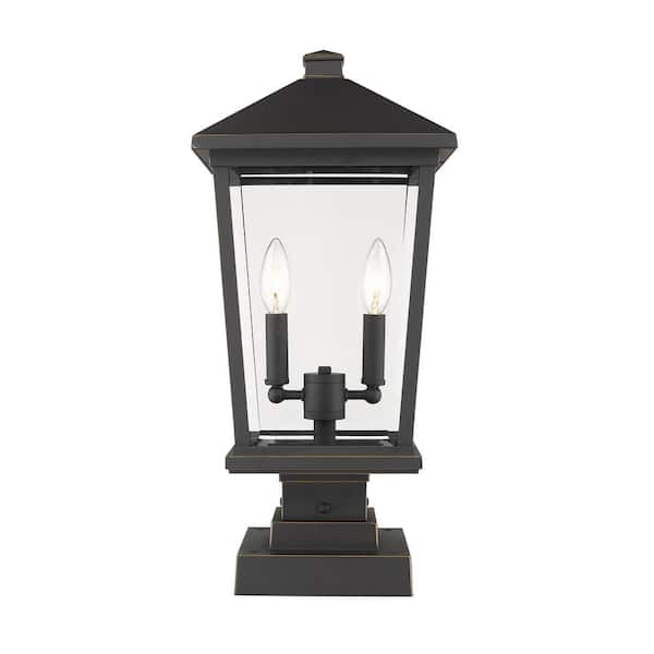 Unbranded Beacon 3-Light Oil Rubbed Bronze 22 in. Pier Mount Light with Clear Beveled Glass and Square Fitter