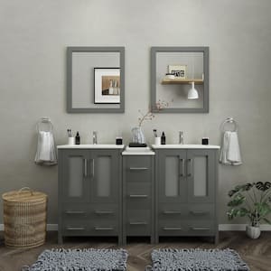 Brescia 60 in. W x 18.1 in. D x 35.8 in. H Double Basin Bathroom Vanity in Grey with Top in White Ceramic and Mirror