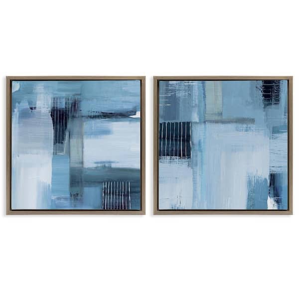 Stupell Industries Blue Abstract Linear Details by Susan Jill 2-Pieces Brown Floater Frame Abstract Graphic Art Print 25 in. x 25 in.