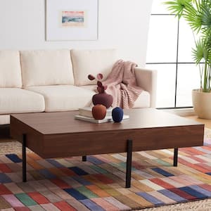 Jaxith 47.2 in. Walnut/Black Rectangle Wood Coffee Table