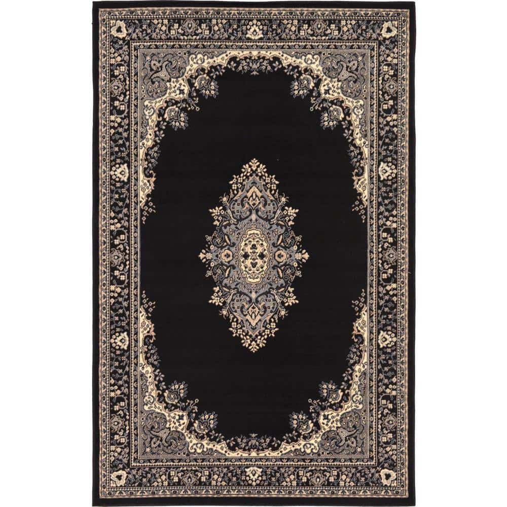 Amaya Black Medallion 5x8 Synthetic Area Rug