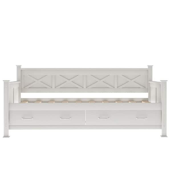 STICKON White Twin Size Wood Daybed with 2 Large Drawers