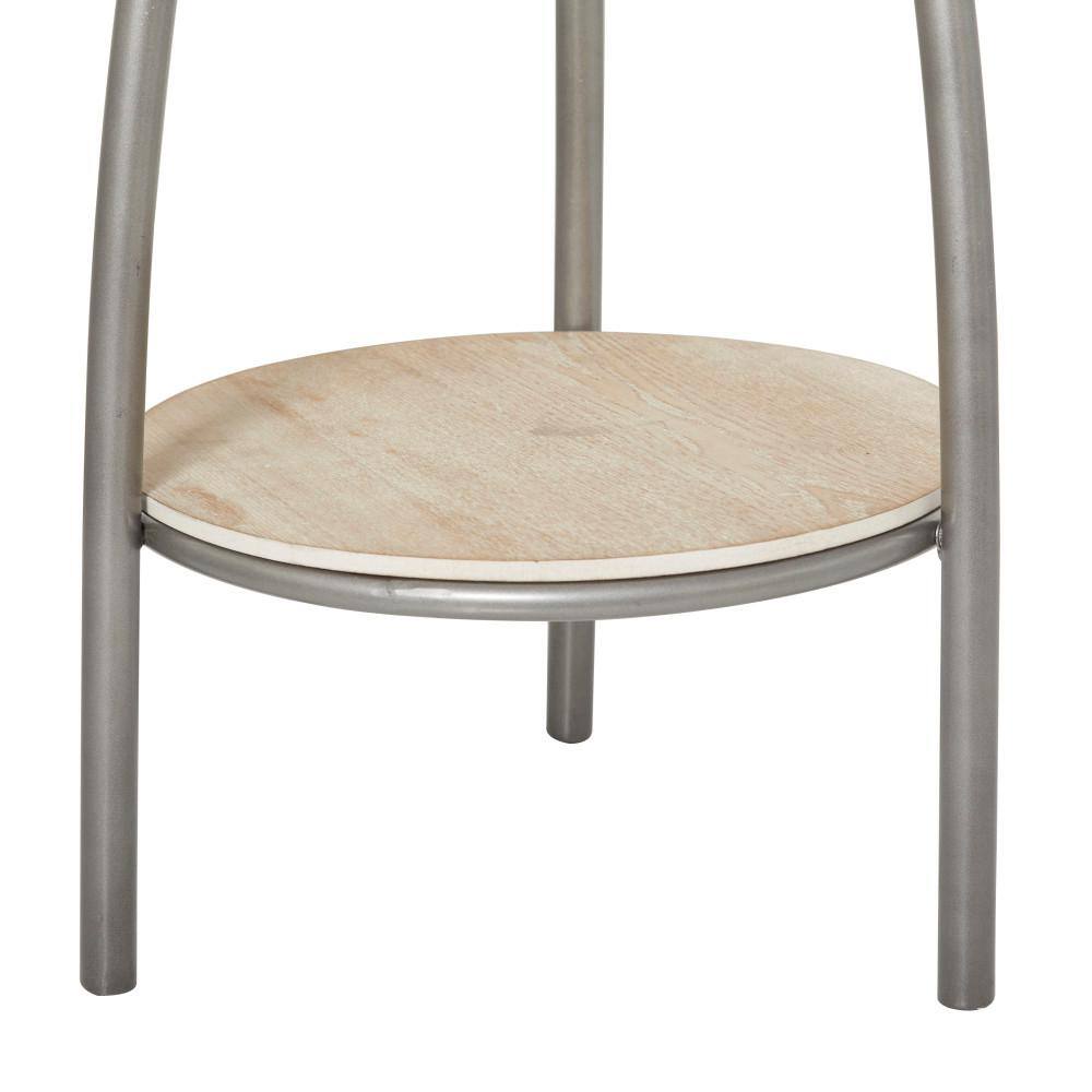 Silver and Beige Metal Freestanding Coat Rack with Shelf