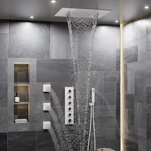 4-Spray Dual Shower Heads 20 in. x 24 in. Ceiling Mount Fixed and Handheld Shower Head 2.5 GPM with 3-Jet in Matte White
