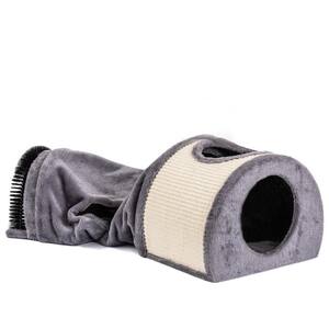 Cat Tunnel Bed Cat House Sisal Scratching Bed with Self Groomer Massager Plush Balls Collapsible