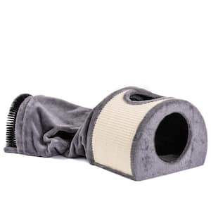 Cat Tunnel Bed Cat House Sisal Scratching Bed with Self Groomer Massager Plush Balls Collapsible