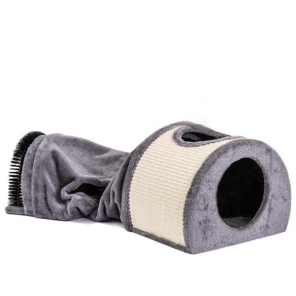 cenadinz Cat Tunnel Bed Cat House Sisal Scratching Bed with Self Groomer Massager Plush Balls Collapsible