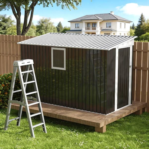 9 ft. W x 4 ft. D Metal Garden Shed with 1 Window Hinge Door Outdoor Storage