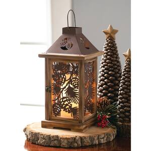 Brown Metal and Wood Pinecone Lantern