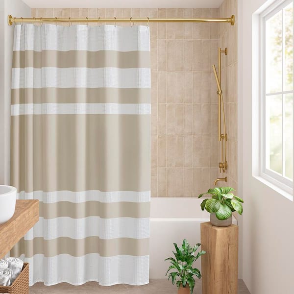 Spa Waffle Taupe 54 in. x 78 in. Shower Curtain with 3M Treatment