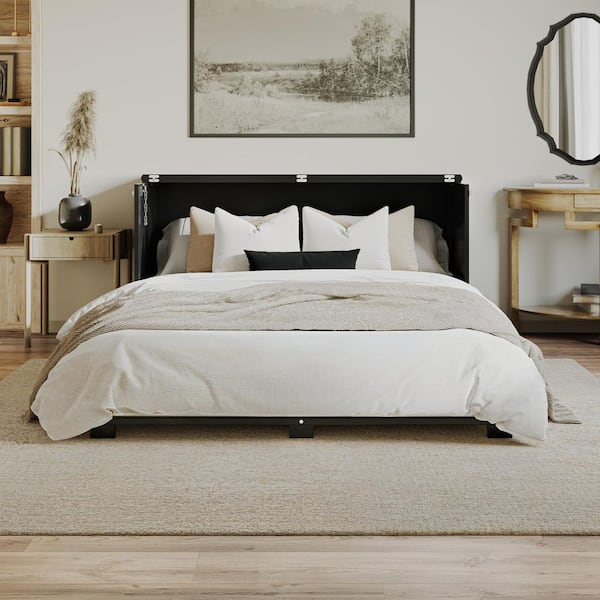 AFI Westfield Black Wood Frame Queen Low Profile Murphy Bed Chest with 6 in. Mattress