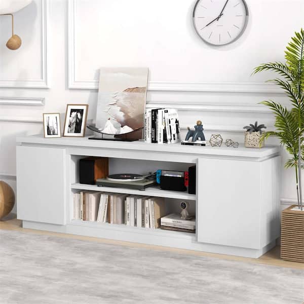 White TV Stand Entertainment Center Fits TV's up to 65 to 80 in. with 3 Adjustable Shelves