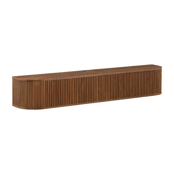 Walnut 71 in. Wall Mounted Floating TV Console with Fluted Doors Walnut Particle Board Assembly Required