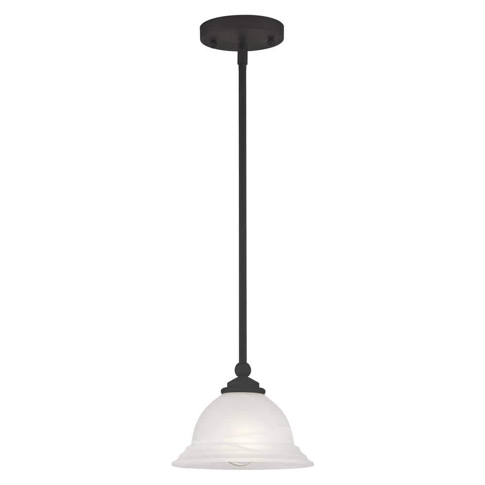 North Port Black Mini Pendant with White Alabaster Glass