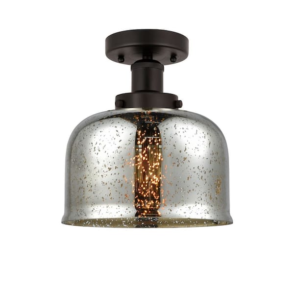 Bell 6.5 in. 1-Light Oil Rubbed Bronze Industrial Semi-Flush Mount with Decorative Glass Shade