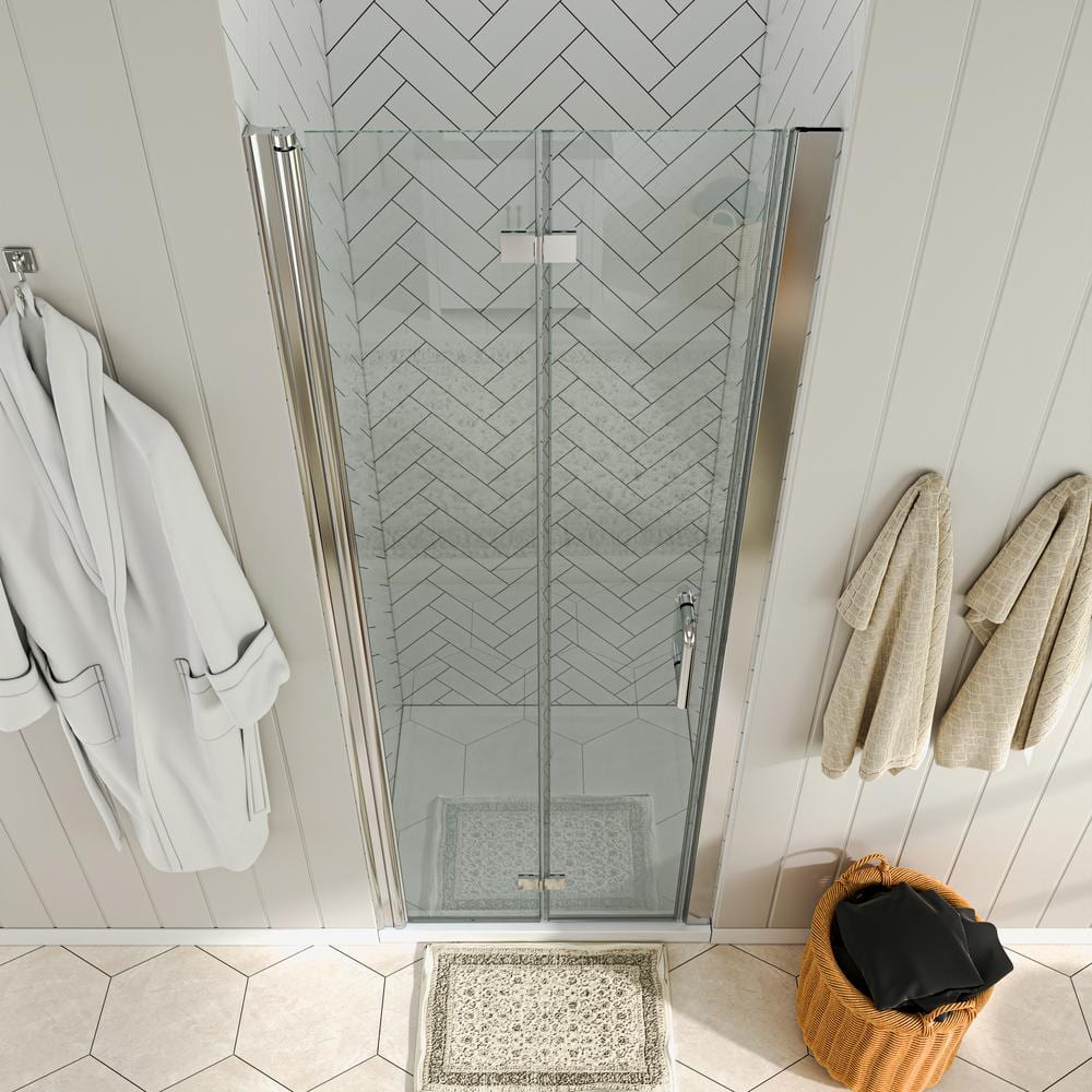 Chrome Frameless Bi-Fold Shower Door with Clear Glass