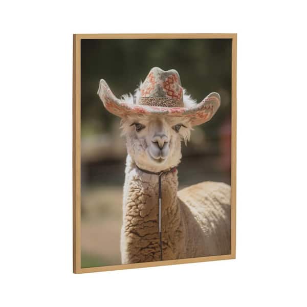 Gallery Boho Llama Alpaca Wearing A Western Cowgirl Hat by Gold Framed Art Print 16 in. x 20 in.
