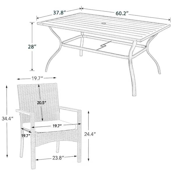 7-Piece Metal Patio Outdoor Dining Set with Rattan Chair with Blue Cushion