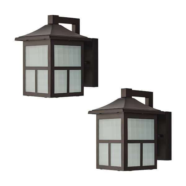 Hampton Bay Black Outdoor Integrated, Black Outdoor Integrated Led Wall Lantern Sconce 2 Pack