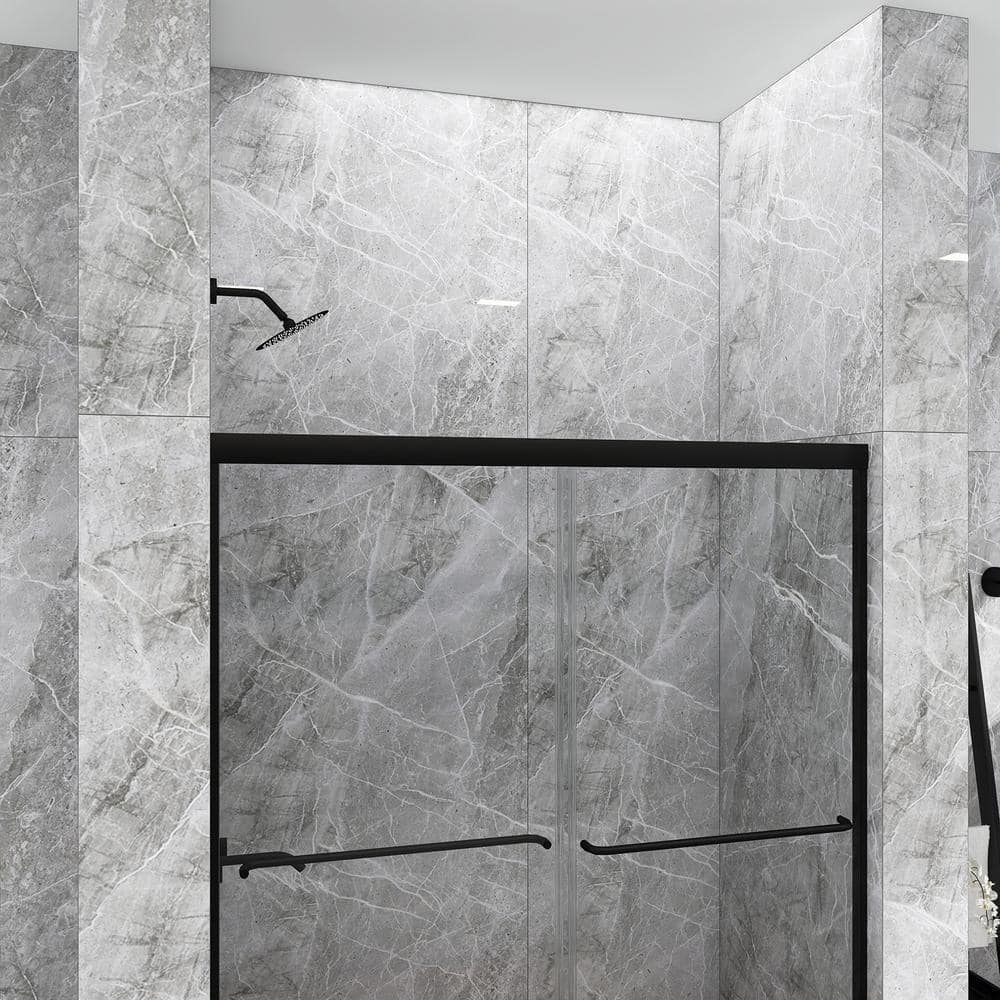 54 in. Matte Black Framed Sliding Shower Door with Clear Glass