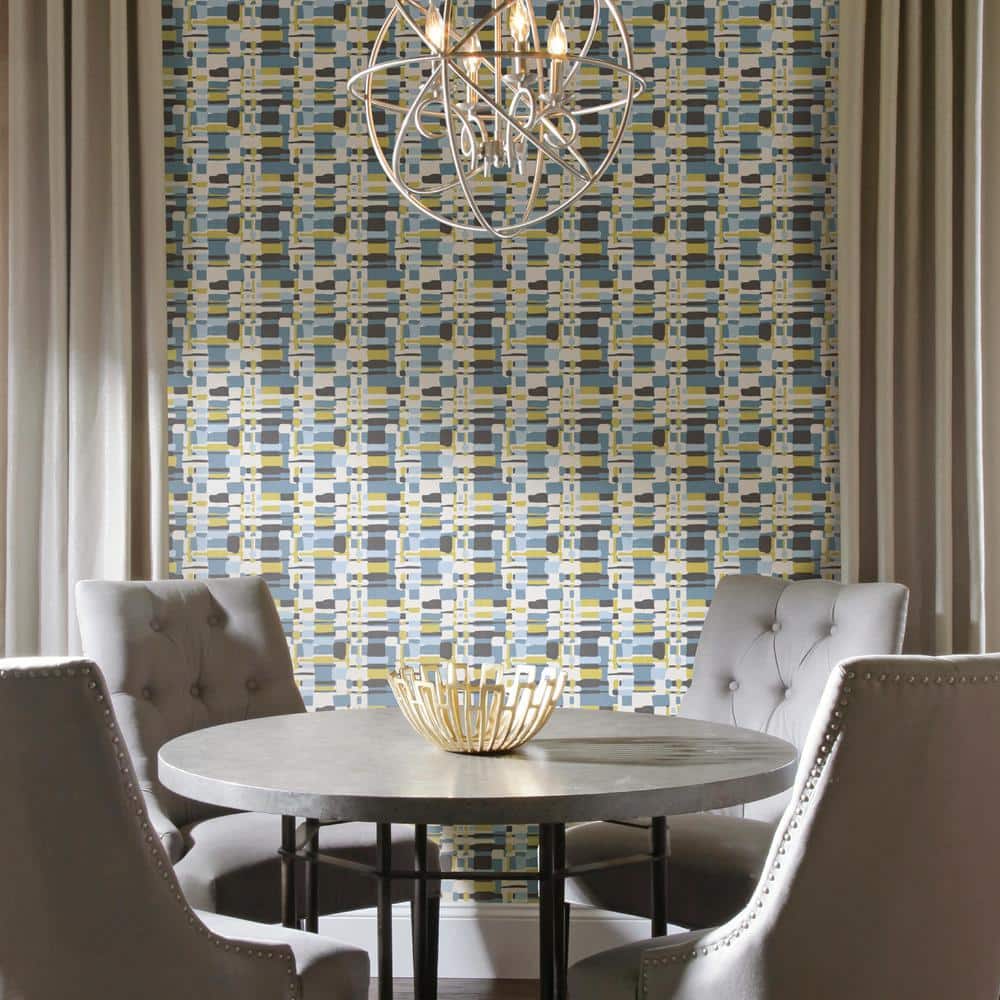 Retro Blue and Tan Plaid Peel and Stick Wallpaper Roll
