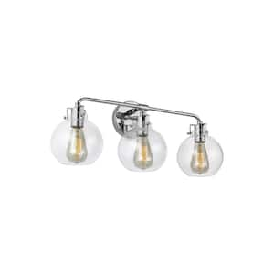 Clara 24 in. 3-Light Chrome Vanity Light Clear Seeded Glass Shades