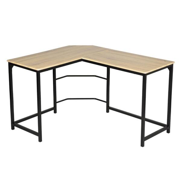 CIPACHO 50.39 in. L-Shaped Natural Color MDF Computer Desk with Metal ...