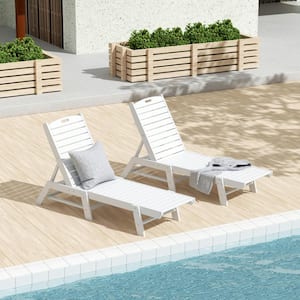 Laguna 2-Piece White HDPE All Weather Fade Proof Plastic Reclining Outdoor Patio Adjustable Chaise Lounge Chairs