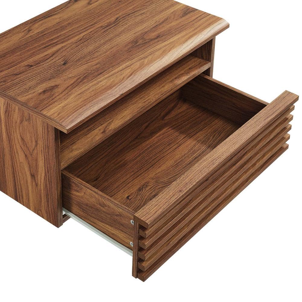Mid-Century Walnut Wall-Mount Nightstand with Drawer